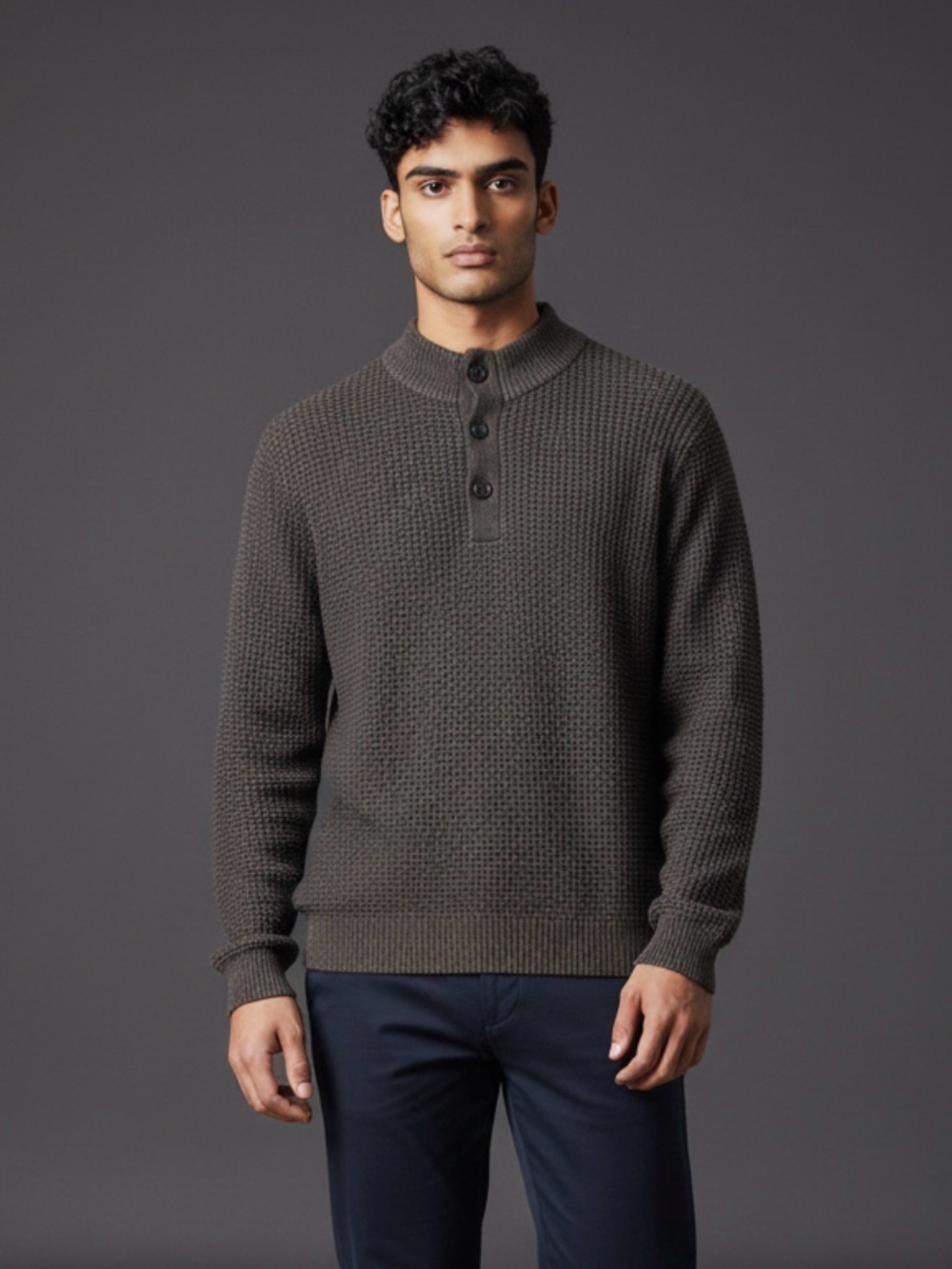 Croft & Barrow Men's Waffle-Knit Henley Sweater - Brown